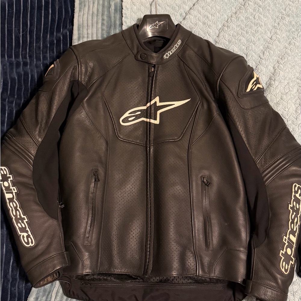 Alpinestars Black Leather Motorcycle Jacket with White Logos